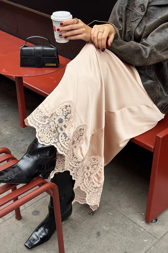 Elegant Lace Hem Midi Skirt