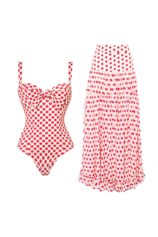 Heart Print One-Piece Swimsuit with Skirt