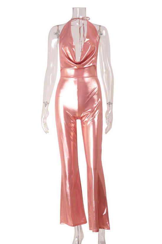 Halter Neck Shimmer Bodycon Jumpsuit