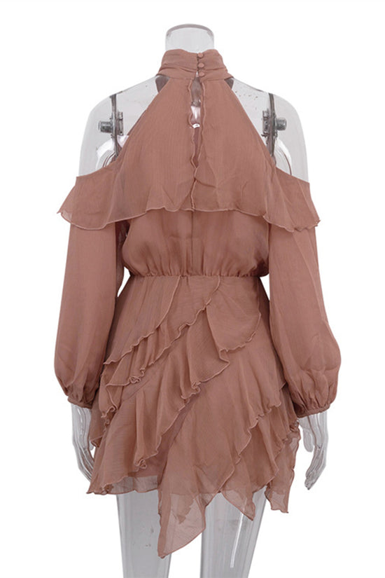 Ruffled Cold Shoulder Casual Dress