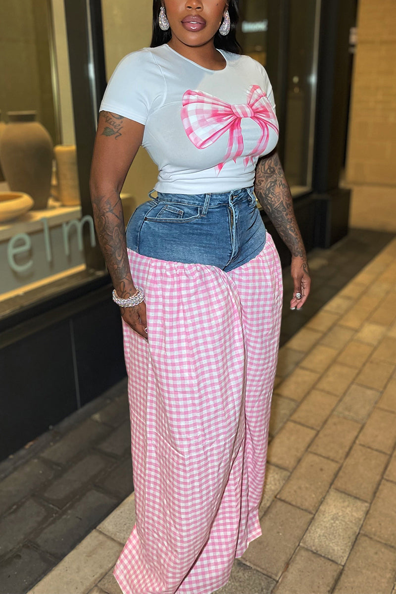 Chic Checkered Pants and Tee Set