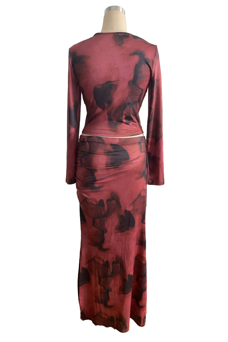Tie-Dye Long Sleeve Crop Top and Skirt Set