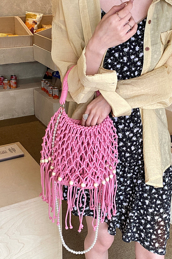 Elegant Woven Handbag with Tassel Trim