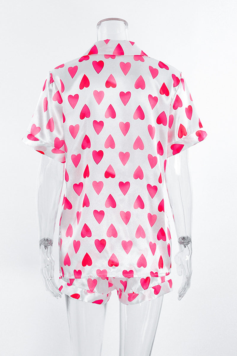 Heart Print Tie-Front Loungewear Set