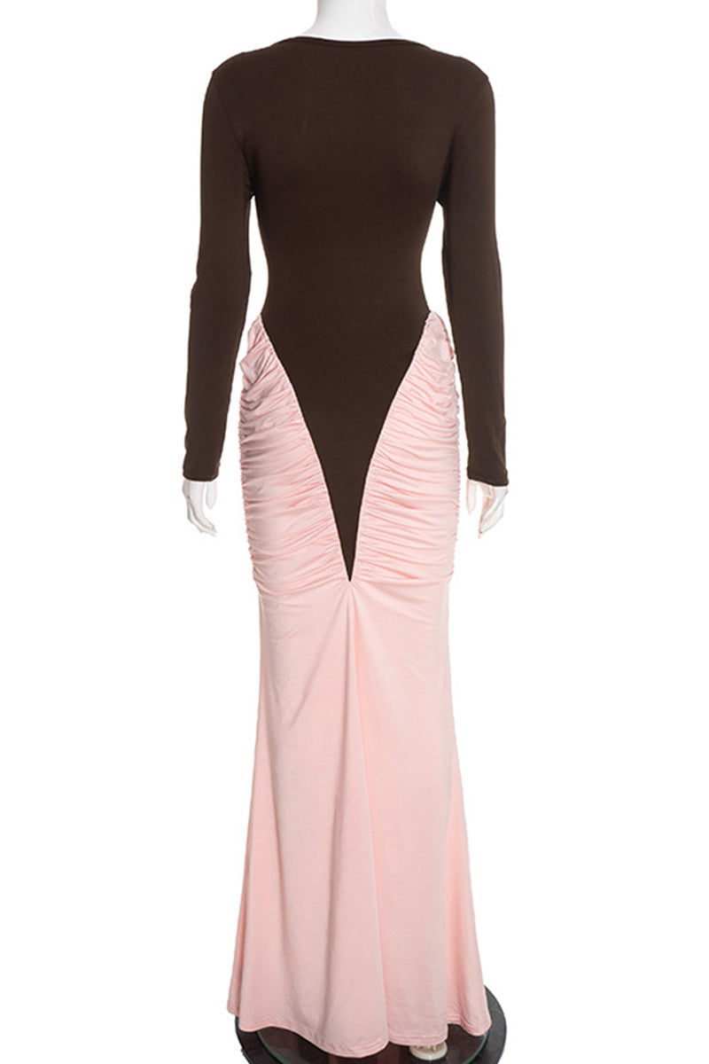 Long Sleeve Two-Tone Bodycon Dress