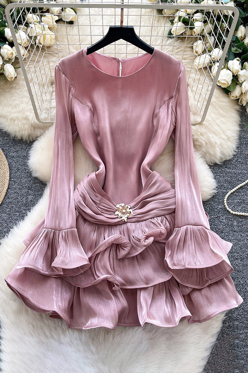 Ruffled Long Sleeve Casual Dress