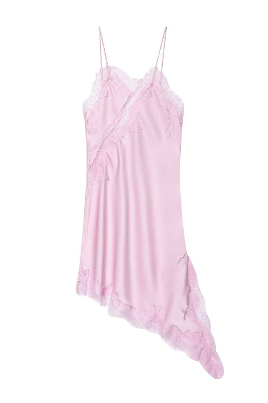 Asymmetrical Hem Lace Trim Slip Dress