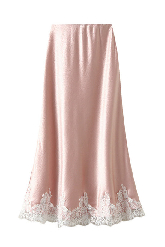 Elegant Lace Border Midi Skirt