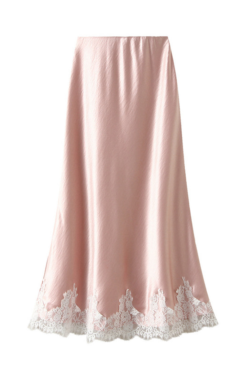 Elegant Lace Border Midi Skirt