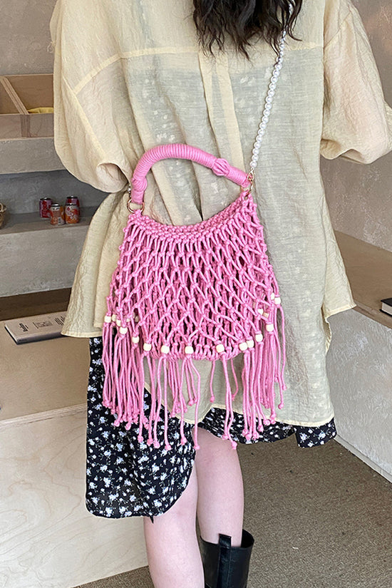 Elegant Woven Handbag with Tassel Trim
