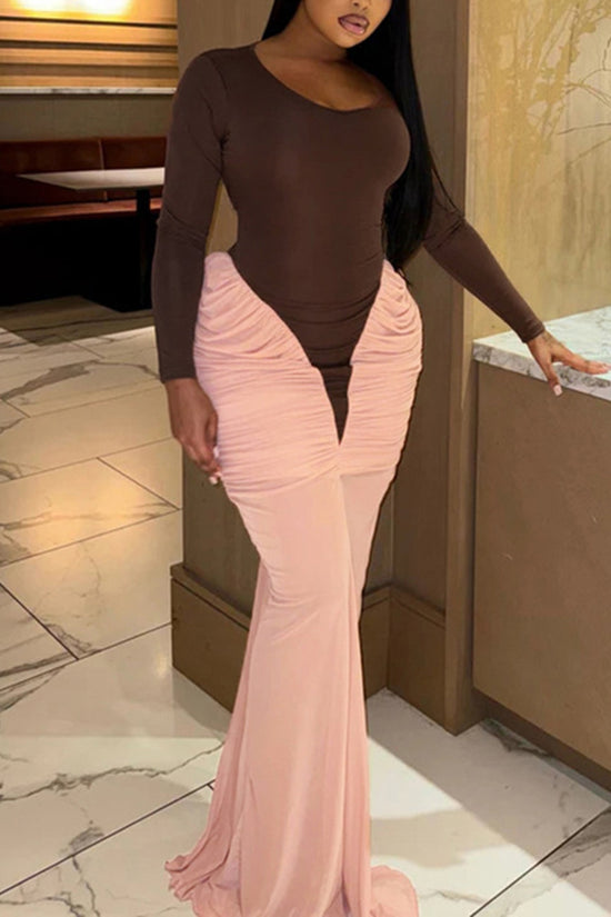 Long Sleeve Two-Tone Bodycon Dress