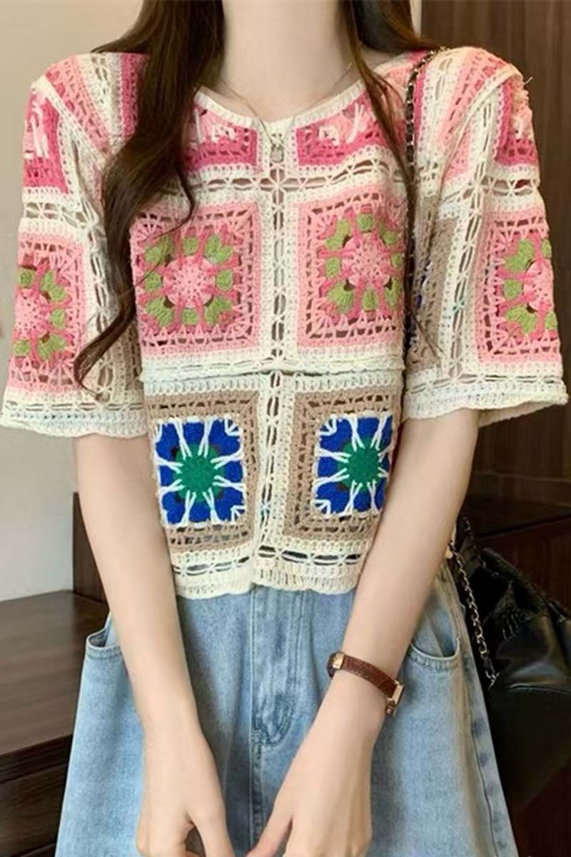 Colorful Patterned Crochet Cardigan