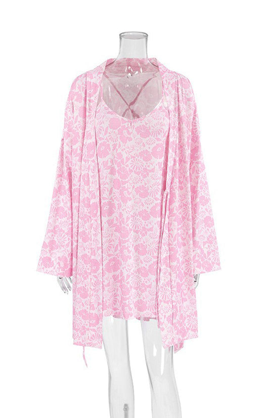 Floral Pattern Kimono Pajama Set