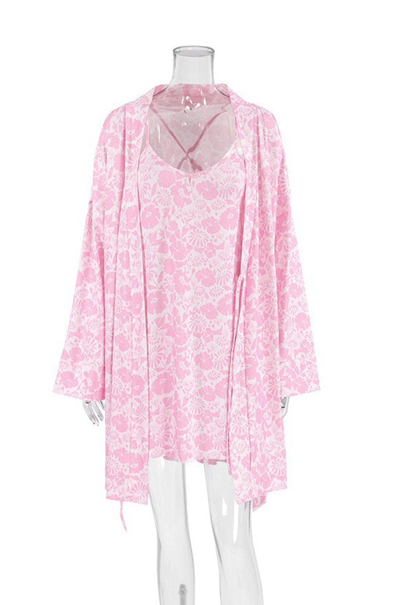 Floral Pattern Kimono Pajama Set
