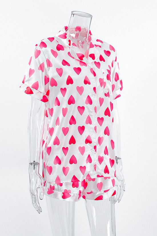 Heart Print Tie-Front Loungewear Set