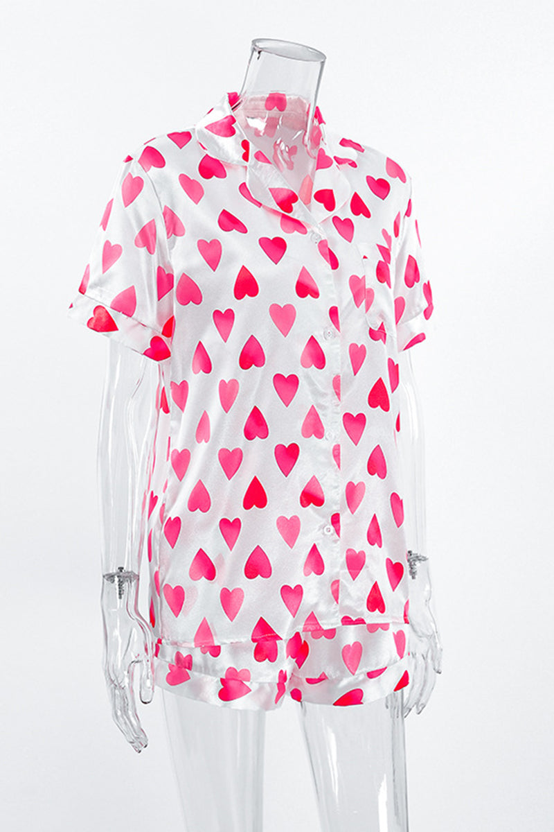 Heart Print Tie-Front Loungewear Set