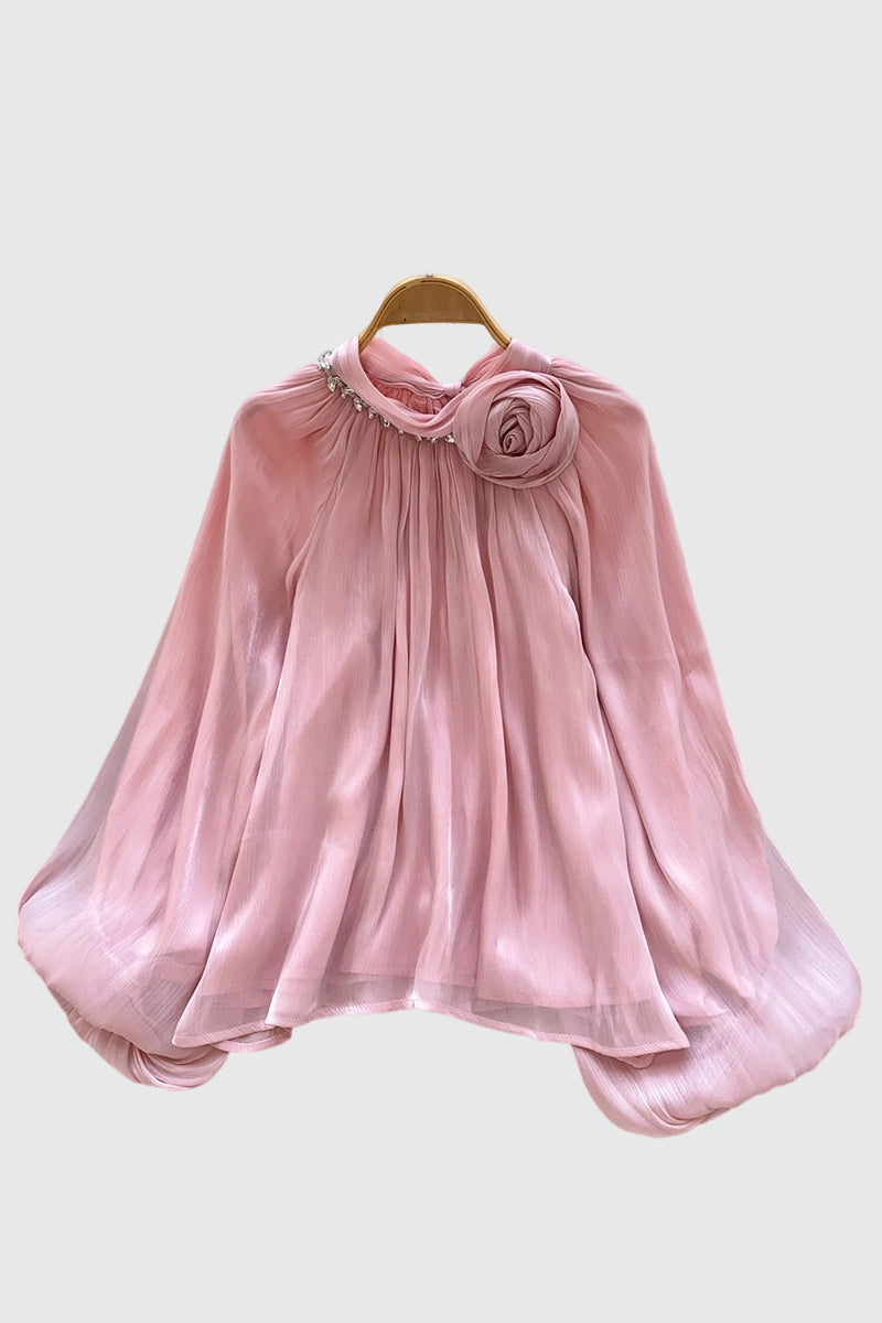 Floral Detail Balloon Sleeve Blouse
