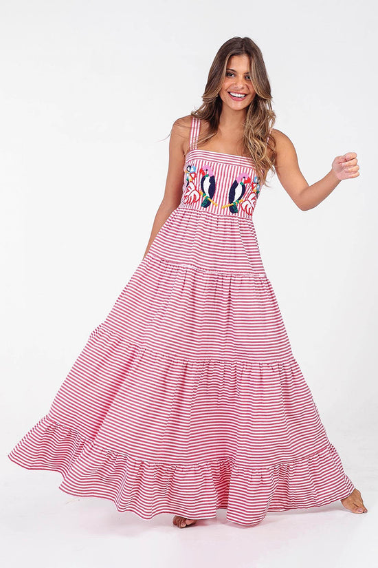 Striped Parrot Print Maxi Dress