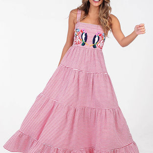 Striped Parrot Print Maxi Dress