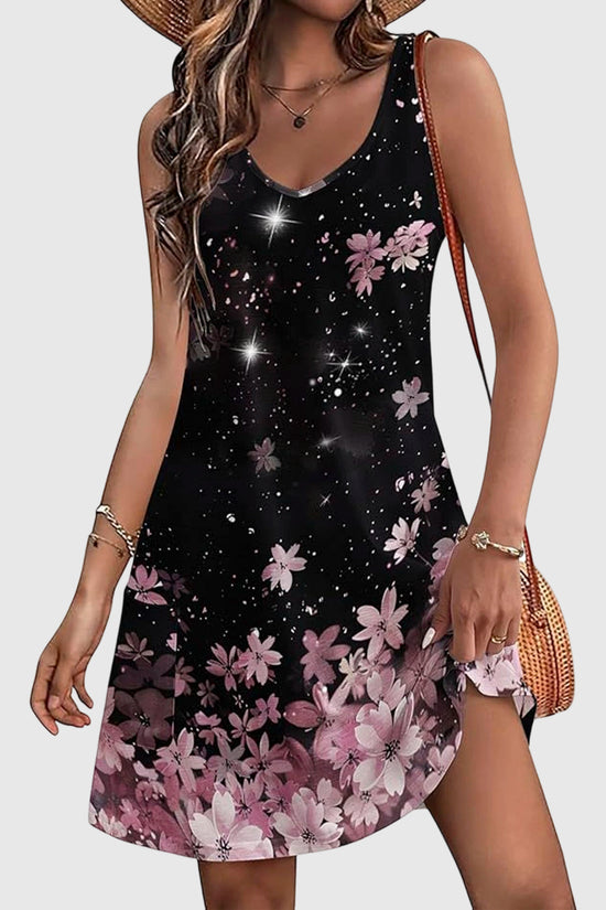 Sleeveless Leaf Print Casual Dress