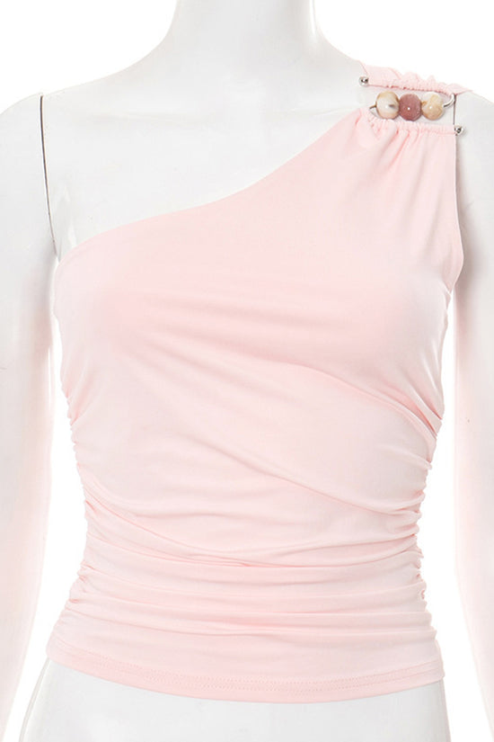 Chic One-Shoulder Ruched Tank Top
