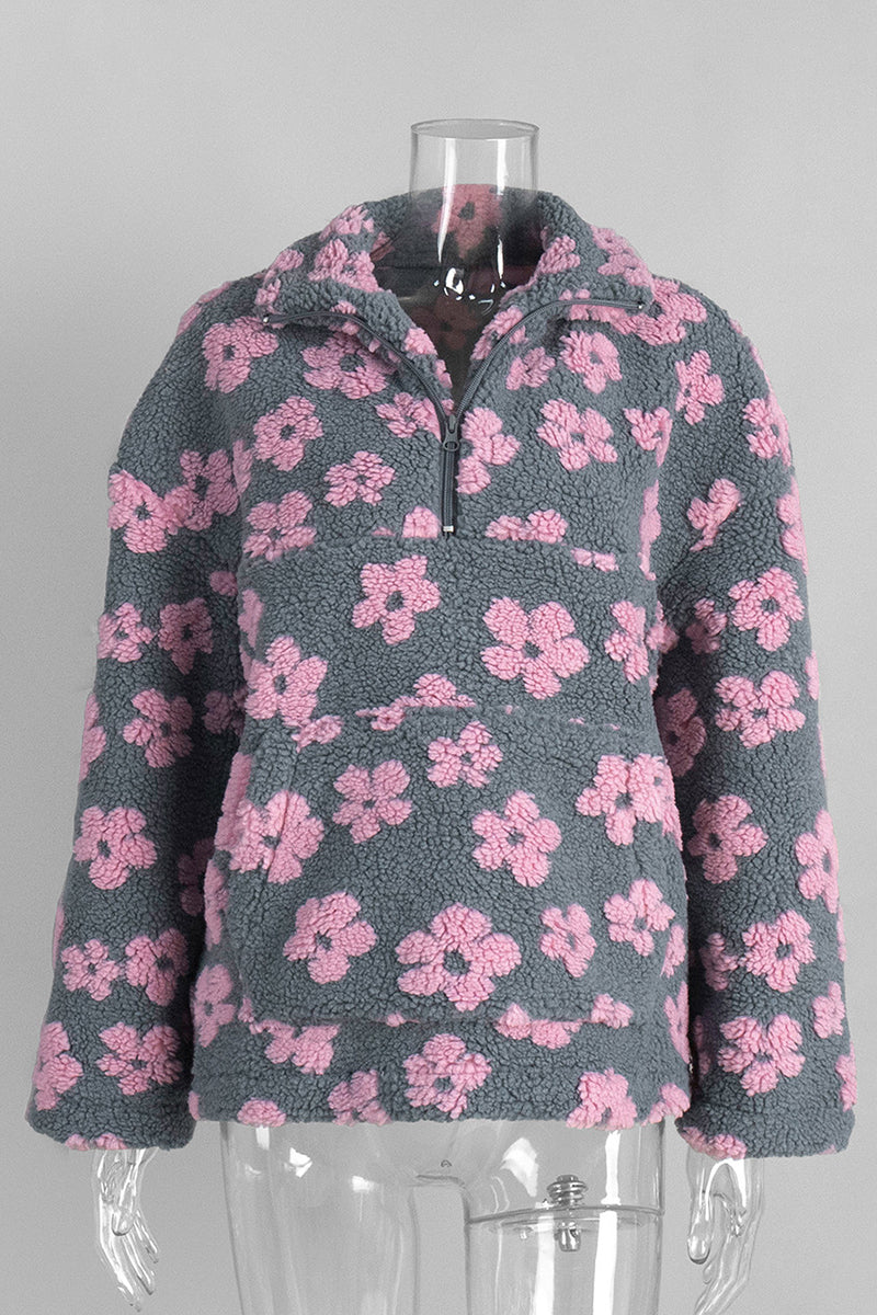 Floral Zip-Up Fleece Jacket