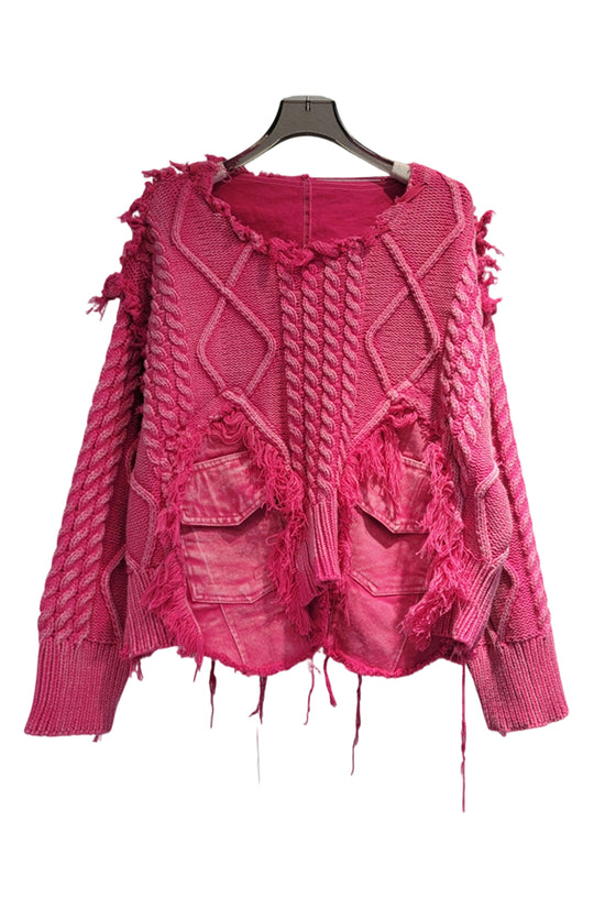 Distressed Knit Cable Sweater