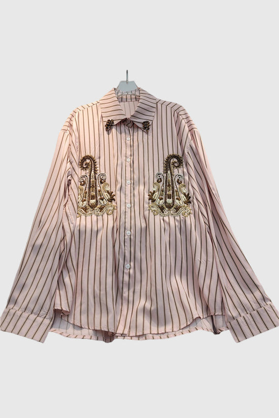 Striped Embroidered Button-Down Shirt
