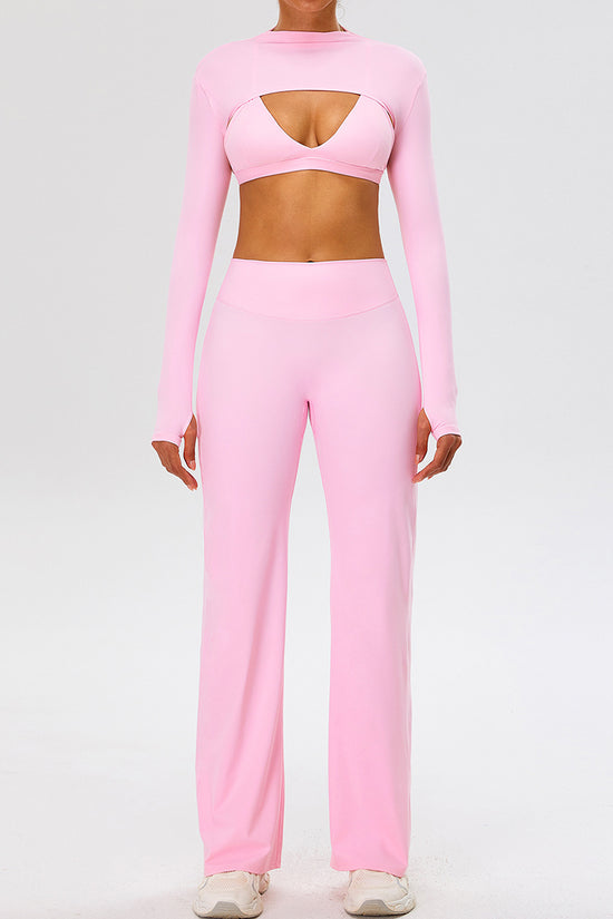 Cropped Long Sleeve Top Bra Pants Set