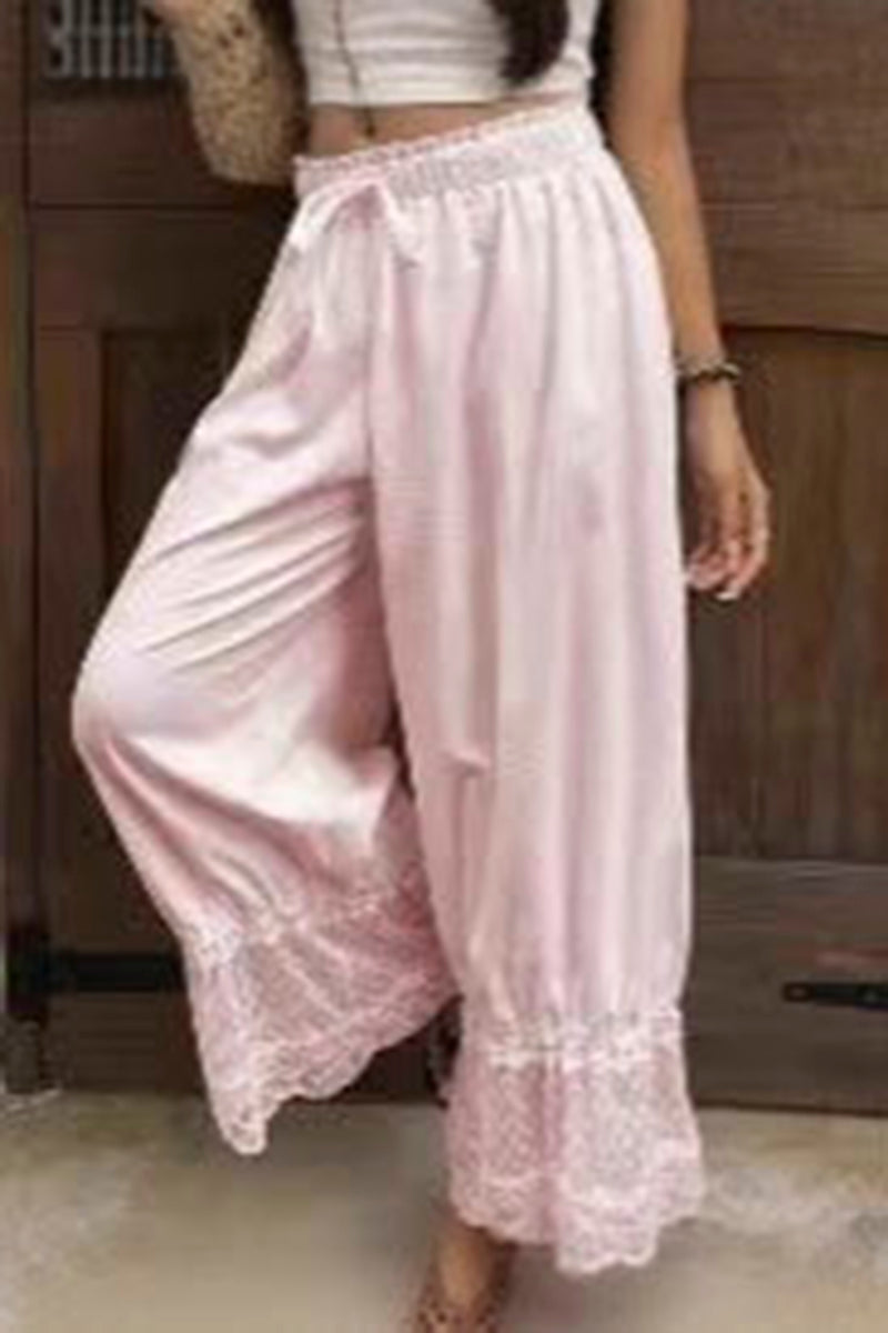 Wide-Leg Lace Patchwork Casual Pant