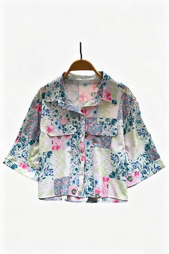 Printed Button-Up Crop Shirt