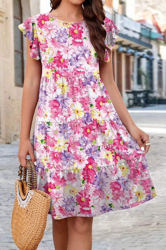 Floral Ruffle Sleeve Casual Dress