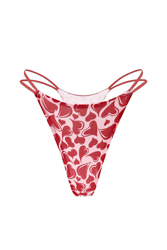Heart Print Strappy Thong Panties