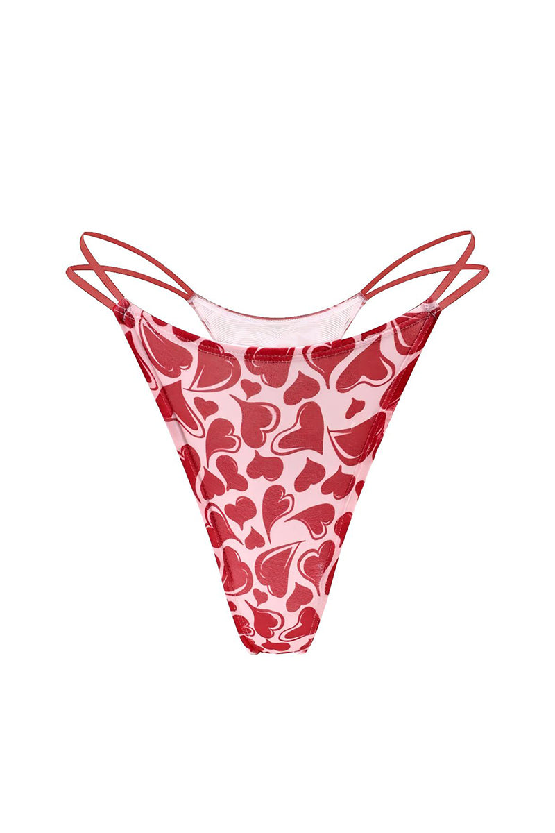 Heart Print Strappy Thong Panties