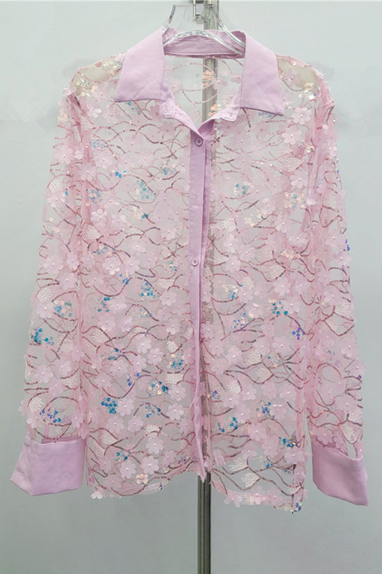 Floral Sheer Button-Up Blouse