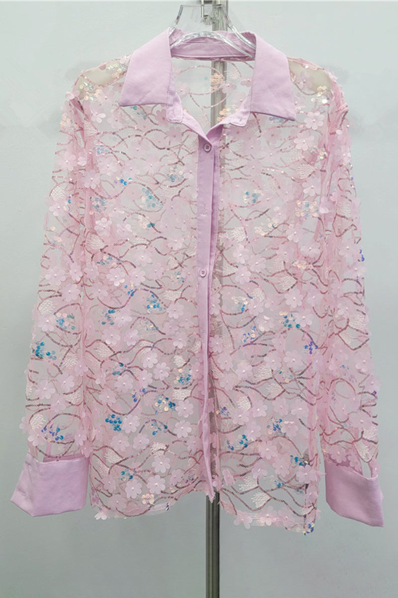 Floral Sheer Button-Up Blouse