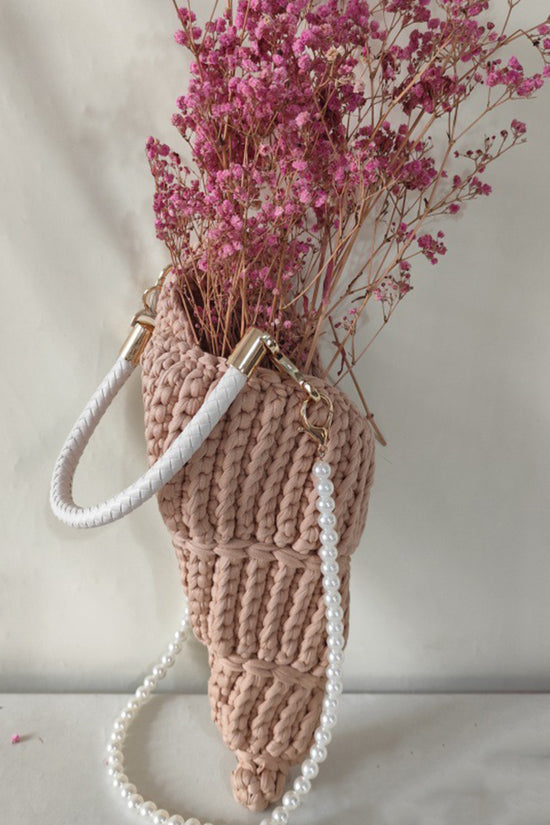 Crochet Cone Handbag with Pearl Strap