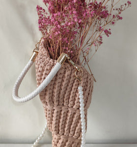 Crochet Cone Handbag with Pearl Strap