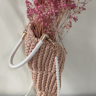 Crochet Cone Handbag with Pearl Strap