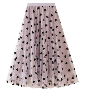 Heart Print Pleated Midi Skirt