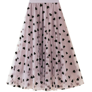 Heart Print Pleated Midi Skirt
