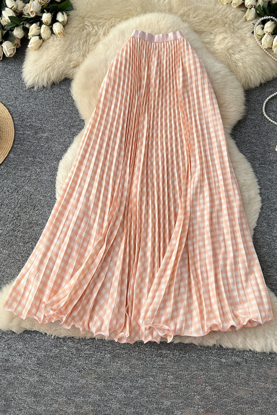 Gingham Pleated Midi Skirt