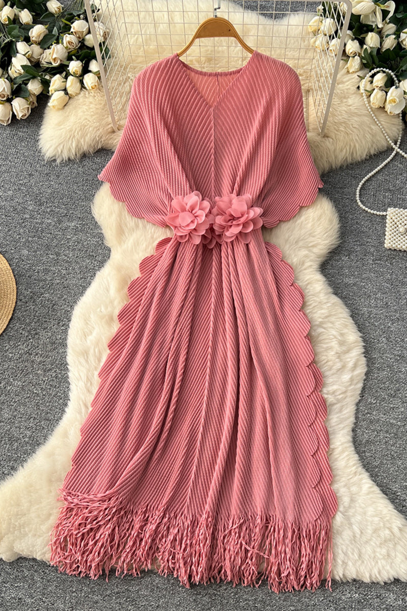 Floral Embellished Fringe Casual Dress