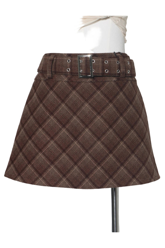 Plaid Buckle Detail A-Line Mini Skirt