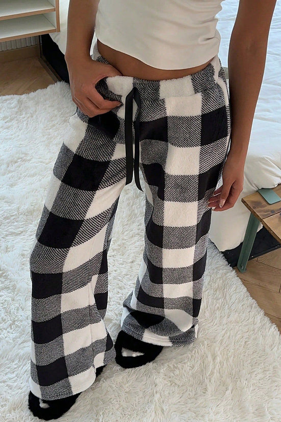 Plaid Print Wide-Leg Casual Pants