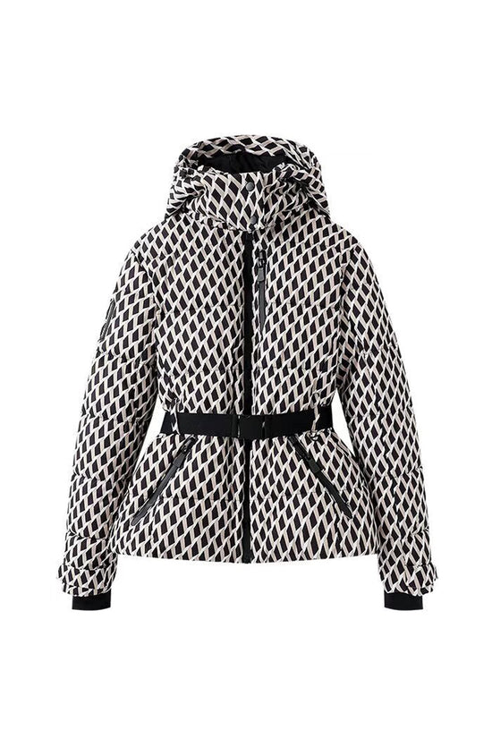 Geometric Pattern Hooded Belted Coat