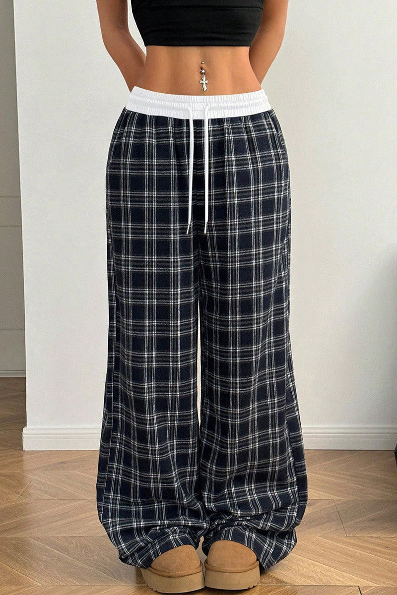 Plaid High-Waisted Casual Pants