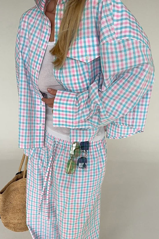 Checkered Button-Up Pants Set