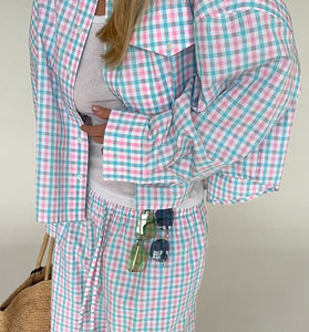 Checkered Button-Up Pants Set