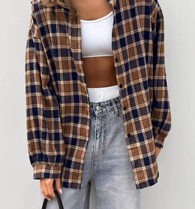 Plaid Button-Up Oversized Shirt